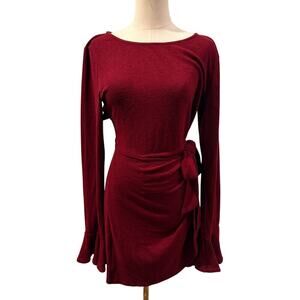 Lulu Favorite Tune Burgundy Wrap Sweater Dress Long Sleeve Large Holiday Fall